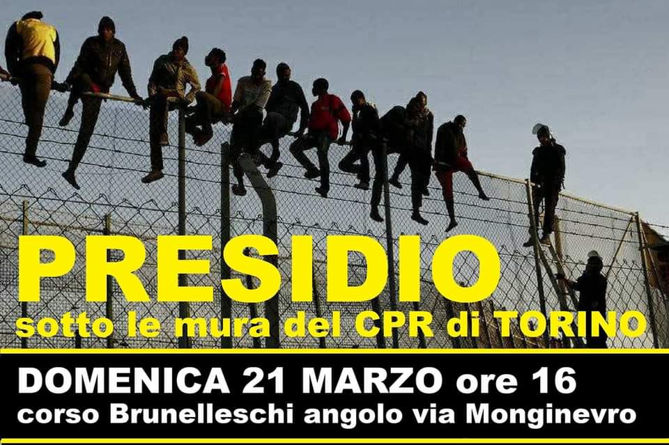 PRESIDIO SOTTO IL CPR DI TORINO DOMENICA 21 MARZO ORE 16